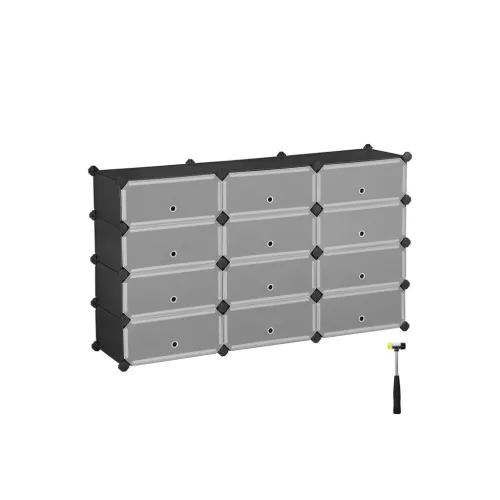 Moduláris cipőtartó, 12 db összekapcsolható tároló, fekete