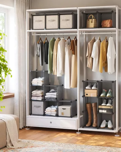 Moduláris cipőtartó, 15 db összekapcsolható tároló, szürke