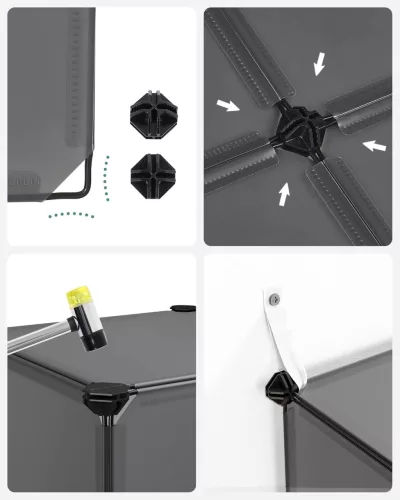 Moduláris cipőtartó, 15 db összekapcsolható tároló, szürke