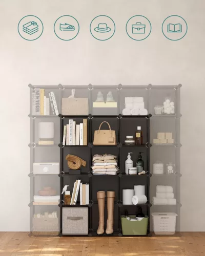 Moduláris cipőtartó, 15 db összekapcsolható tároló, szürke