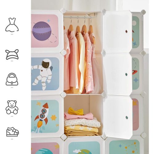 SONGMICS Hordozható Ruhás Szekrény, Összerakható Gardrób Akasztós Ruhákhoz, Moduláris