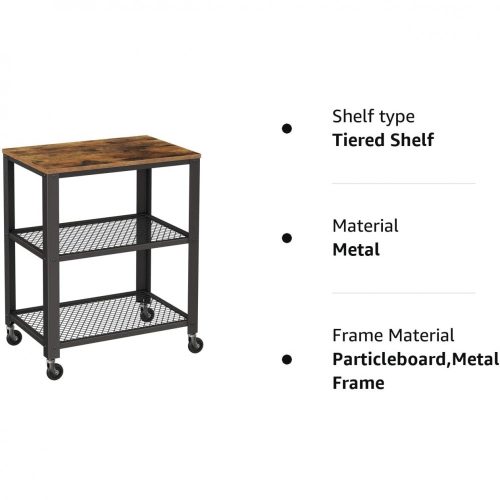 VASAGLE Szolgálókocsi Trolley, Ipari Konyhai Görgős Használati Kocsi, Nehéz Tárolószervező,