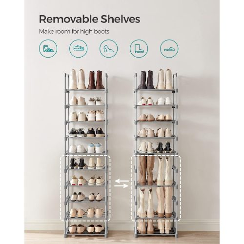 SONGMICS Cipőtartó, 10 szintes fém cipőtároló szervező, testreszabható design, fém váz,
