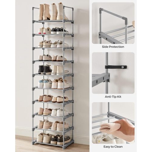 SONGMICS Cipőtartó, 10 szintes fém cipőtároló szervező, testreszabható design, fém váz,