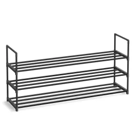   Cipőtartó polc, 3 szintes fém tároló, akár 18 pár cipőhöz, fekete 116x30x55cm