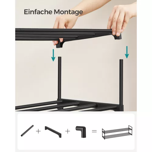 Cipőtartó polc, 3 szintes fém tároló, akár 18 pár cipőhöz, fekete 116x30x55cm