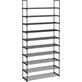   Cipőtartó polc 10 szintes fém vázzal, helytakarékos, fekete 30x94x206cm