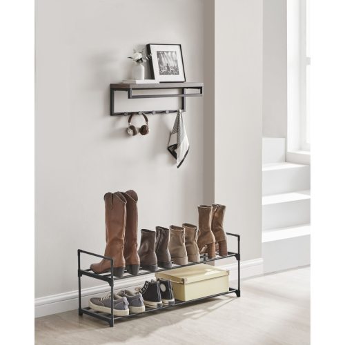 Cipőtartó polc 2 szintes fém tárolóval, akár 10 pár cipőhöz, fekete 30x92x34cm