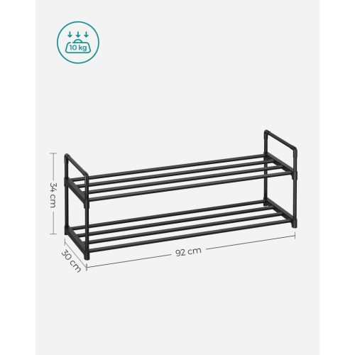 Cipőtartó polc 2 szintes fém tárolóval, akár 10 pár cipőhöz, fekete 30x92x34cm