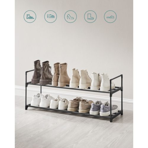 Cipőtartó polc 2 szintes fém tárolóval, akár 10 pár cipőhöz, fekete 30x92x34cm