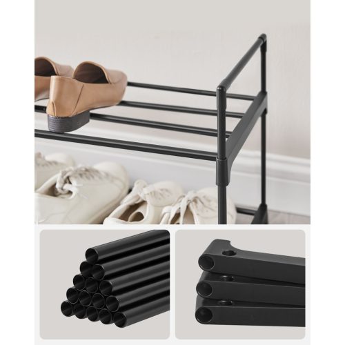 Cipőtartó polc 2 szintes fém tárolóval, akár 10 pár cipőhöz, fekete 30x92x34cm