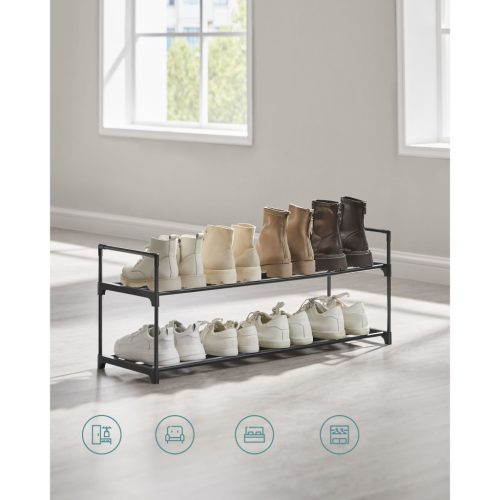 Cipőtartó polc 2 szintes fém tárolóval, akár 10 pár cipőhöz, fekete 30x92x34cm