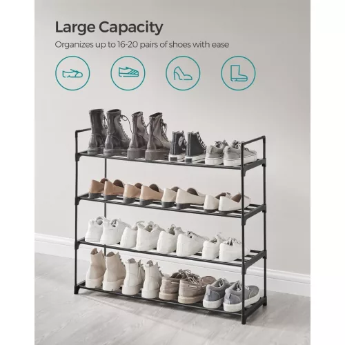 Cipőtartó polc 4 szintes fém tároló, akár 20 pár cipőhöz, fekete 30x30x120cm