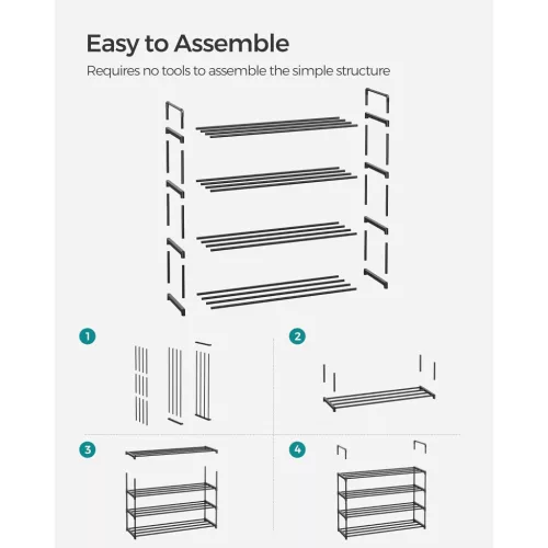 Cipőtartó polc 4 szintes fém tároló, akár 20 pár cipőhöz, fekete 30x30x120cm