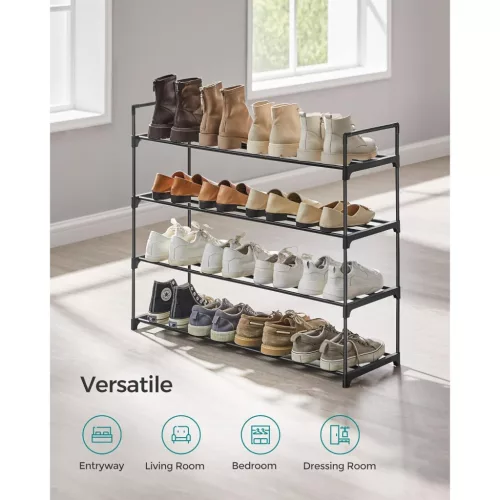 Cipőtartó polc 4 szintes fém tároló, akár 20 pár cipőhöz, fekete 30x30x120cm