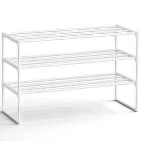   Cipőtartó polc, 3 szintes fém tároló, akár 20 pár cipőhöz, fehér 30x92x55cm