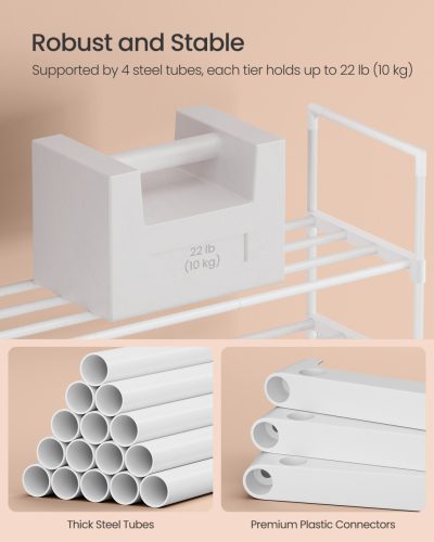 Cipőtartó polc, 3 szintes fém tároló, akár 20 pár cipőhöz, fehér 30x92x55cm