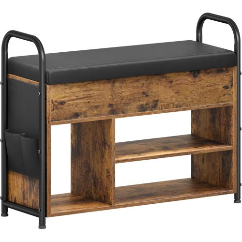 VASAGLE cipőpad, cipőtartó, előszobai bútor, belső tároló a fedél alatt, PU zsebek,