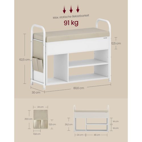 VASAGLE cipőpad ülőkével, cipőtartó, pad tárolóhellyel a fedél alatt, PU szervező,