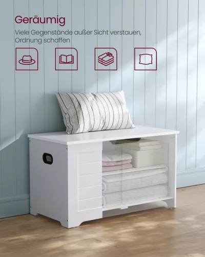 Tároló láda, felnyitható cipőpad, 2 biztonsági zsanérral, fehér