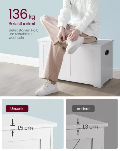 Tároló láda, felnyitható cipőpad, 2 biztonsági zsanérral, fehér