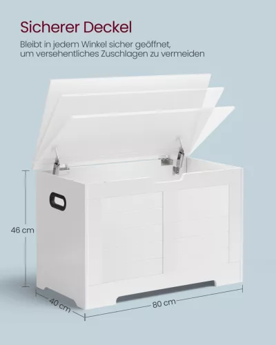 Tároló láda, felnyitható cipőpad, 2 biztonsági zsanérral, fehér