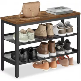   Cipőtároló pad, három szintes, rusztikus barna és matt fekete