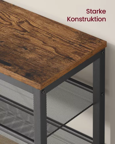 Cipőtároló pad, három szintes, rusztikus barna és matt fekete