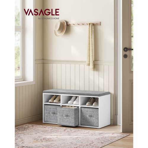 VASAGLE Cipőpad Ülőke Cipőrendező 6 Rekesszel és 3 Állítható Polccal 3 Tárolódoboz a