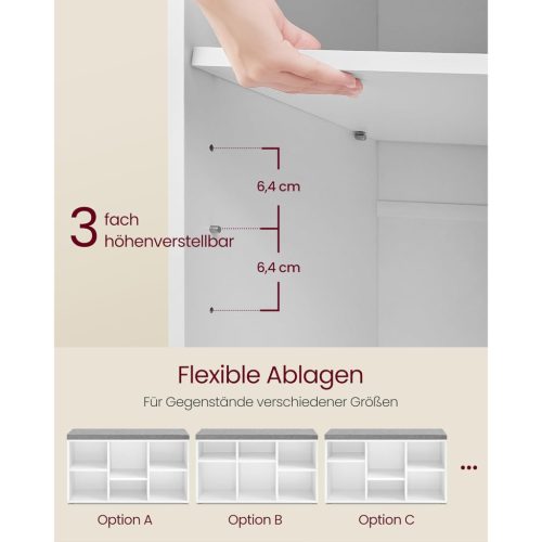 VASAGLE Cipőpad Ülőke Cipőrendező 6 Rekesszel és 3 Állítható Polccal 3 Tárolódoboz a