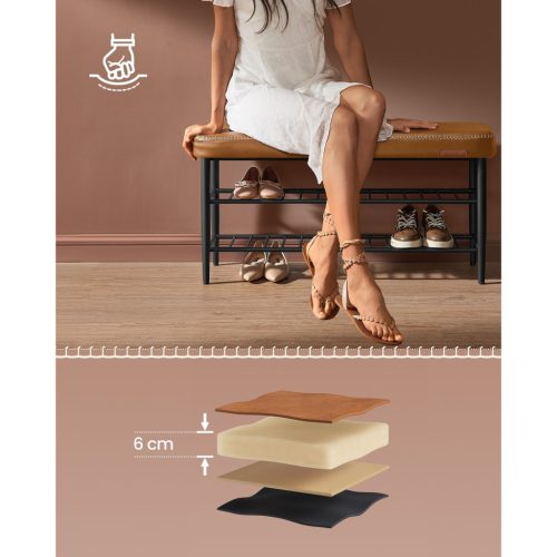 VASAGLE EKHO Kollekció – Cipőpad, Ülőke, Előszoba, Műbőr, Díszvarrás, Mid-Century Modern