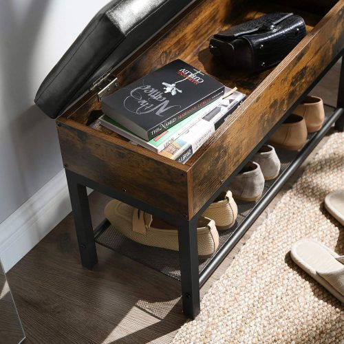 VASAGLE Cipőtároló pad, párnázott pad, hálószobai ülőke polccal, előszoba, nappali,