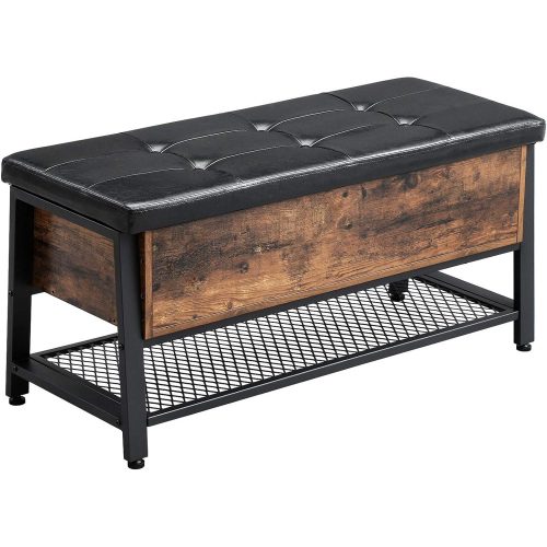 VASAGLE Ipari Cipőtároló Pad, Ágyvégi Hokedli Párnázott Ülőkével és Cipőpolccal,