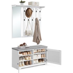   Cipőtároló pad, faliszekrény, ruhaakasztó tükörrel, 10 dupla akasztó, felhőfehér