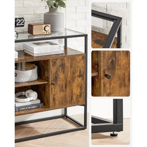 VASAGLE Oldalszekrény, Szekrény, Tárolószekrény üvegfelülettel és nyitott rekeszekkel,