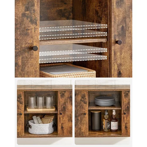 VASAGLE Oldalszekrény, Szekrény, Tárolószekrény üvegfelülettel és nyitott rekeszekkel,