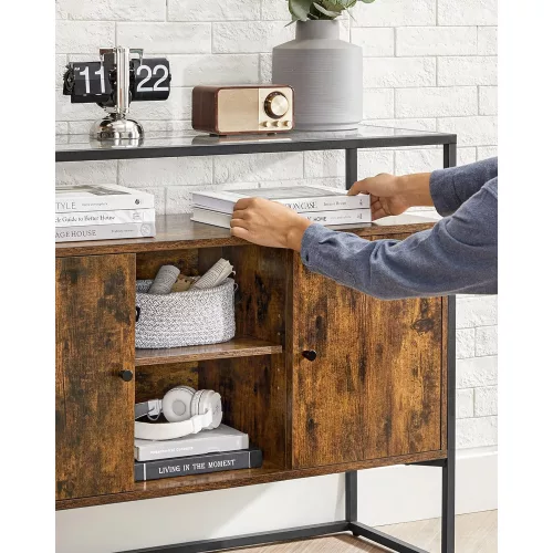 VASAGLE Oldalszekrény, Szekrény, Tárolószekrény üvegfelülettel és nyitott rekeszekkel,