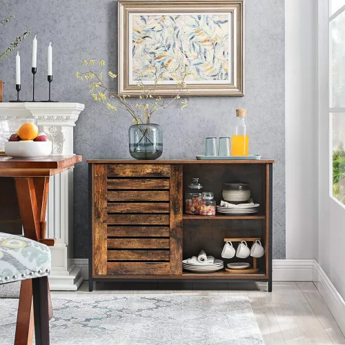 VASAGLE Oldalszekrény, Konyhaszekrény tolóajtókkal, fiókos komód, Nappali, Előszoba, Konyha,