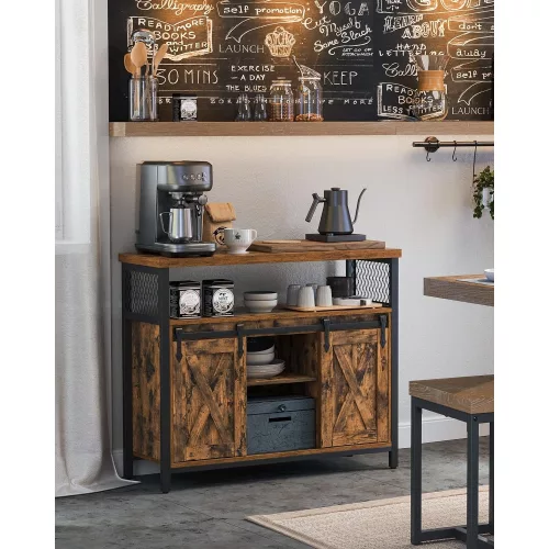 VASAGLE Étkezőszekrény, Konyhaszekrény, Tárolószekrény, Büféasztal tolóajtókkal,