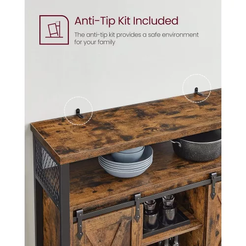 VASAGLE Étkezőszekrény, Konyhaszekrény, Tárolószekrény, Büféasztal tolóajtókkal,