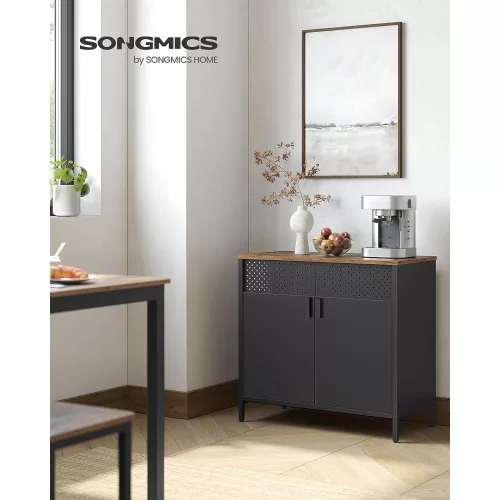 SONGMICS Tárolószekrény, dupla ajtós padlószekrény mágneses zárral, állítható polccal,