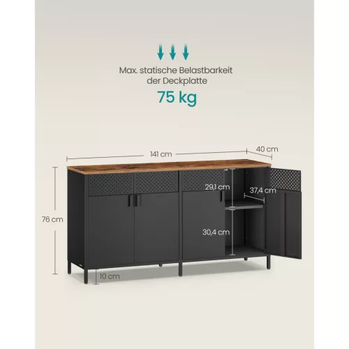 Fém tárolószekrény, 4 ajtós, mágneses zár, rusztikus barna