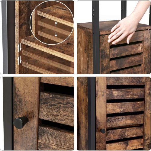 VASAGLE Ipari Padlón Álló Polc, Szűk Fürdőszobai Szekrény 3 Polccal és Szekrénnyel, Magas,