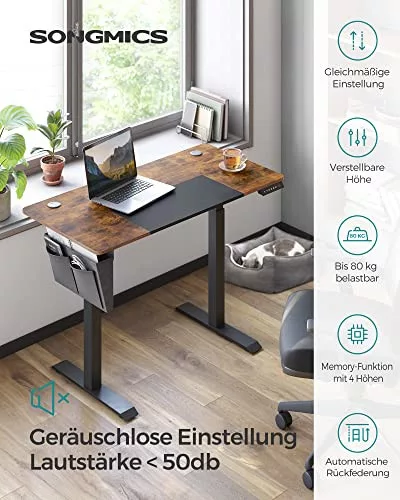 SONGMICS Magasságállítható elektromos íróasztal, 60 x 120 x (72-120) cm, teljesen