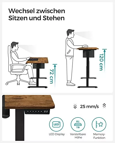 SONGMICS Magasságállítható elektromos íróasztal, 60 x 120 x (72-120) cm, teljesen