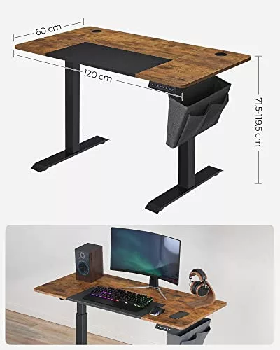 SONGMICS Magasságállítható elektromos íróasztal, 60 x 120 x (72-120) cm, teljesen