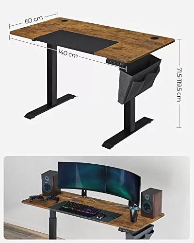 SONGMICS Magasságállítható elektromos íróasztal, 60 x 140 x (72-120) cm, teljesen