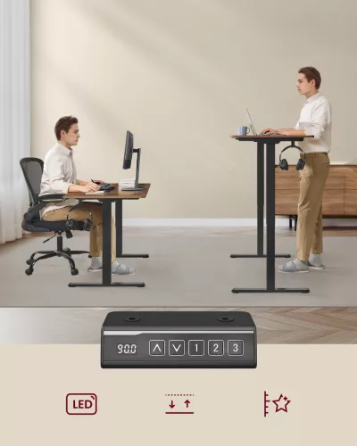 Elektromosan állítható íróasztal váz, fekete, 86-130x60x71-117cm