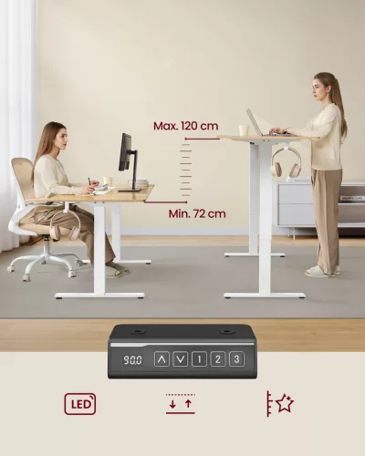 Elektromosan állítható íróasztal keret, fehér 120x60x72-120cm