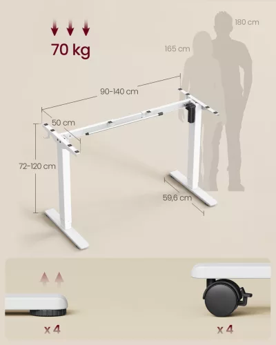 Elektromosan állítható íróasztal keret, fehér 120x60x72-120cm